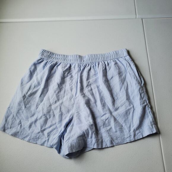 Abercrombie & Fitch Shorts Womens Medium Blue Linen Chino Elastic Waist Lined - Picture 2 of 8